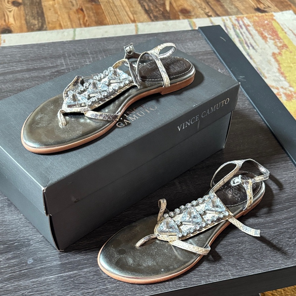 Vince Camuto Gold Jeweled Thong Sandals